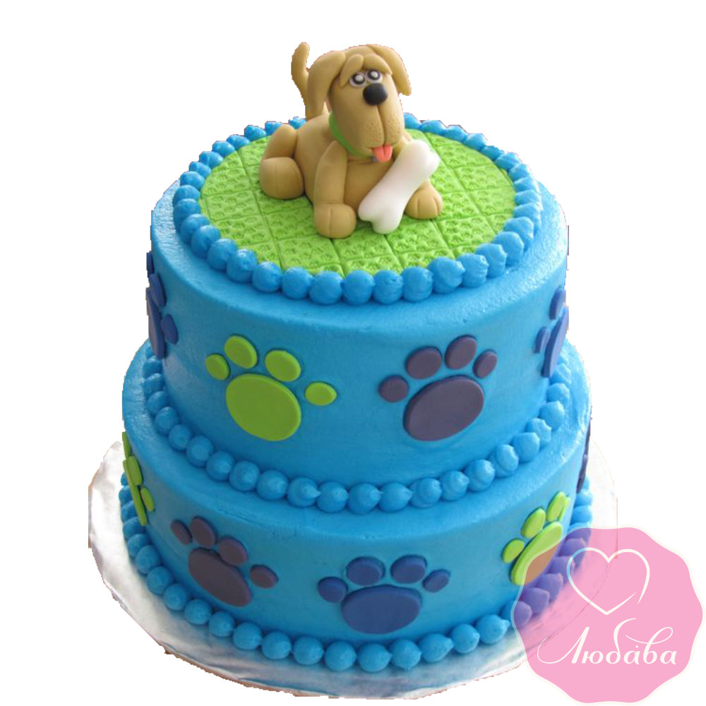 Торт детский двухъярусный с собакой №2647