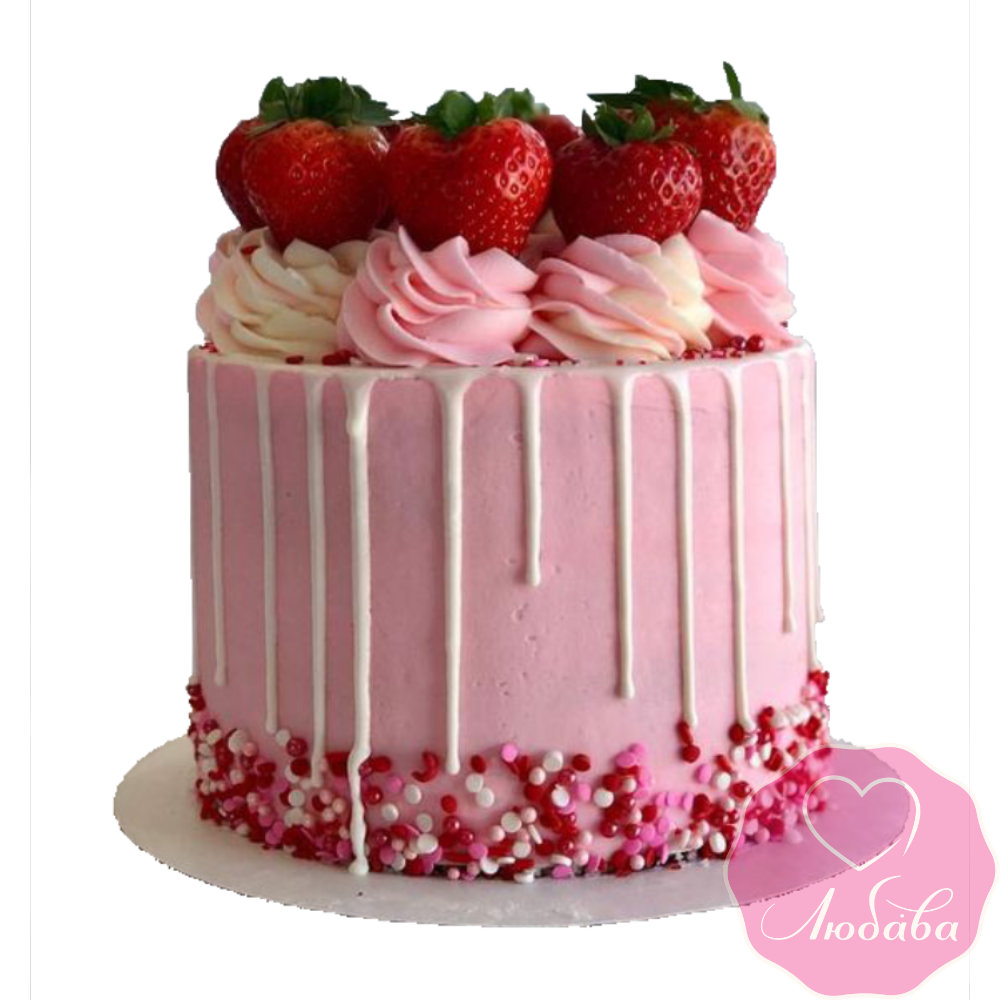 Торт без мастики розовый с клубникой №2515