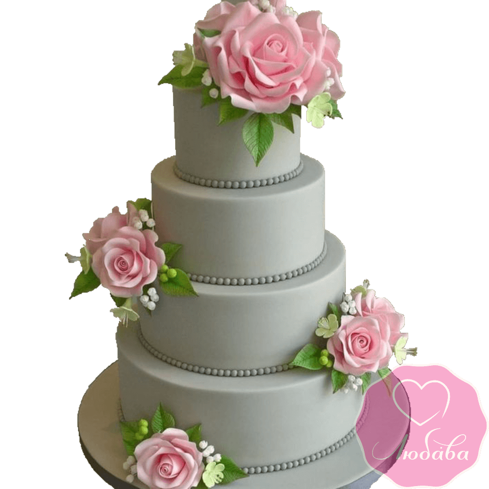 Торт свадебный серый с розами №2207