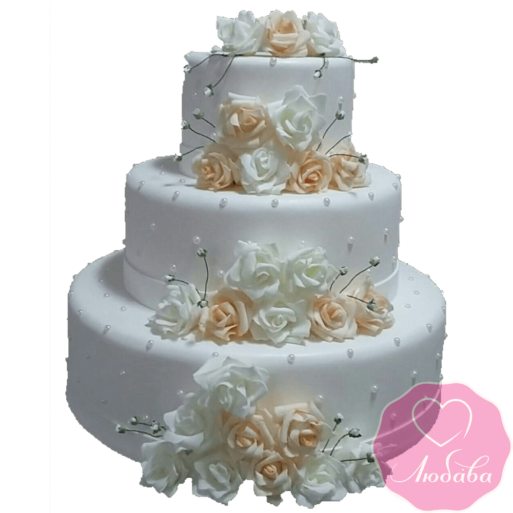 Торт свадебный с чайными розами №2210