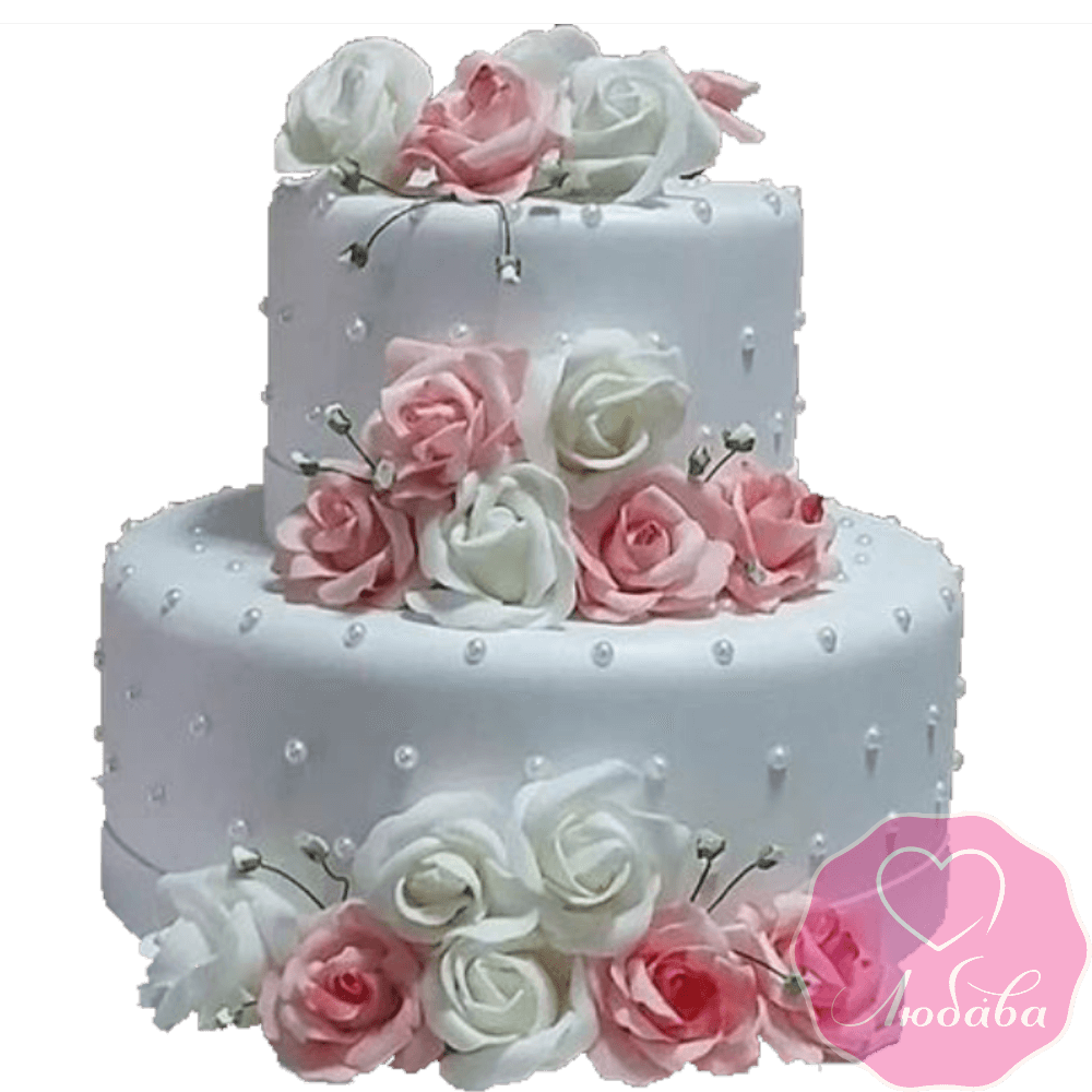 Торт свадебный двухъярусный с розами №2214
