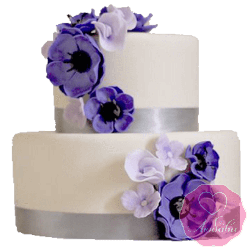 Торт свадебный с фиолетовыми цветами №2219