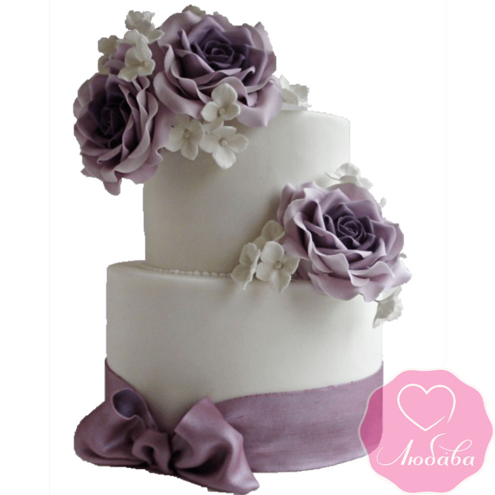Торт свадебный с фиолетовыми розами №2220