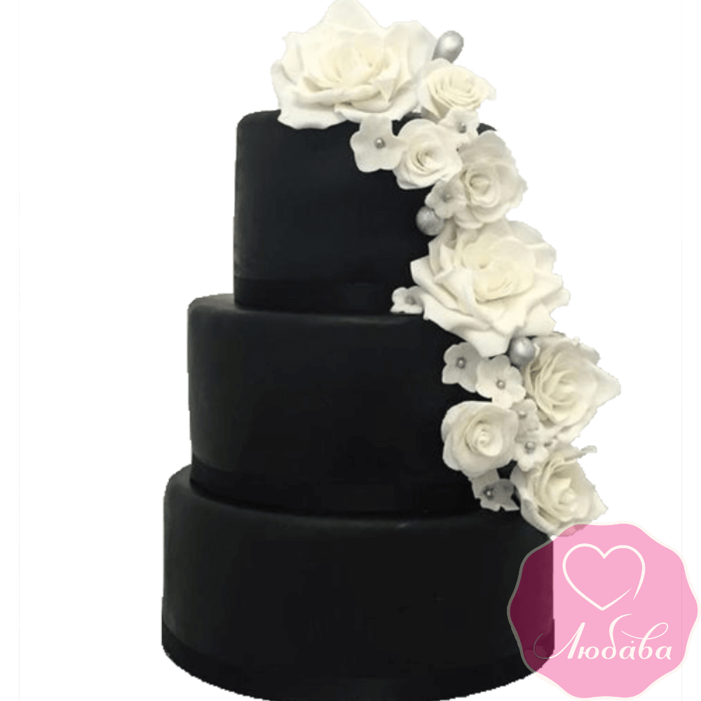 Торт свадебный черный с розами №2225