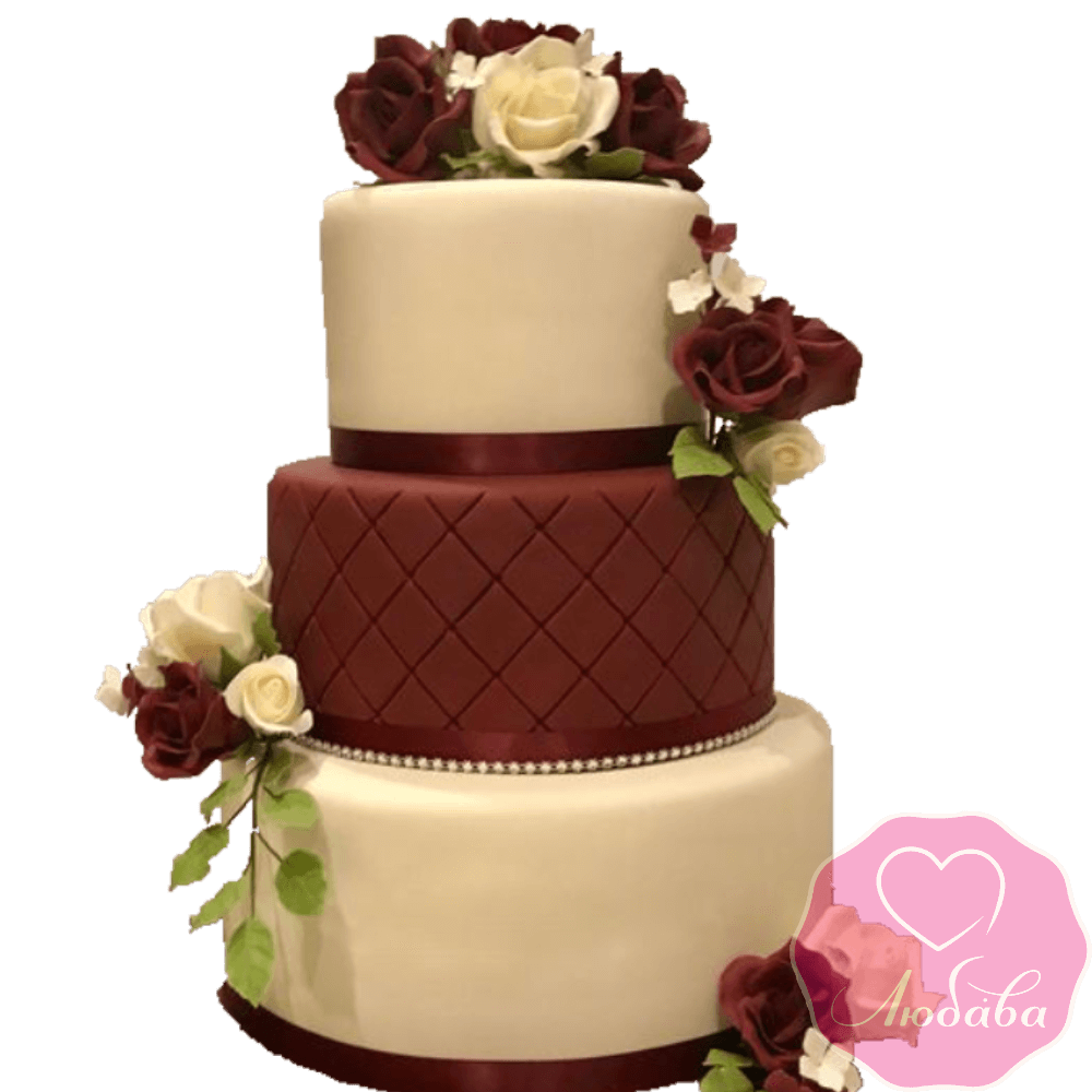 Торт свадебный марсала с розами №2228