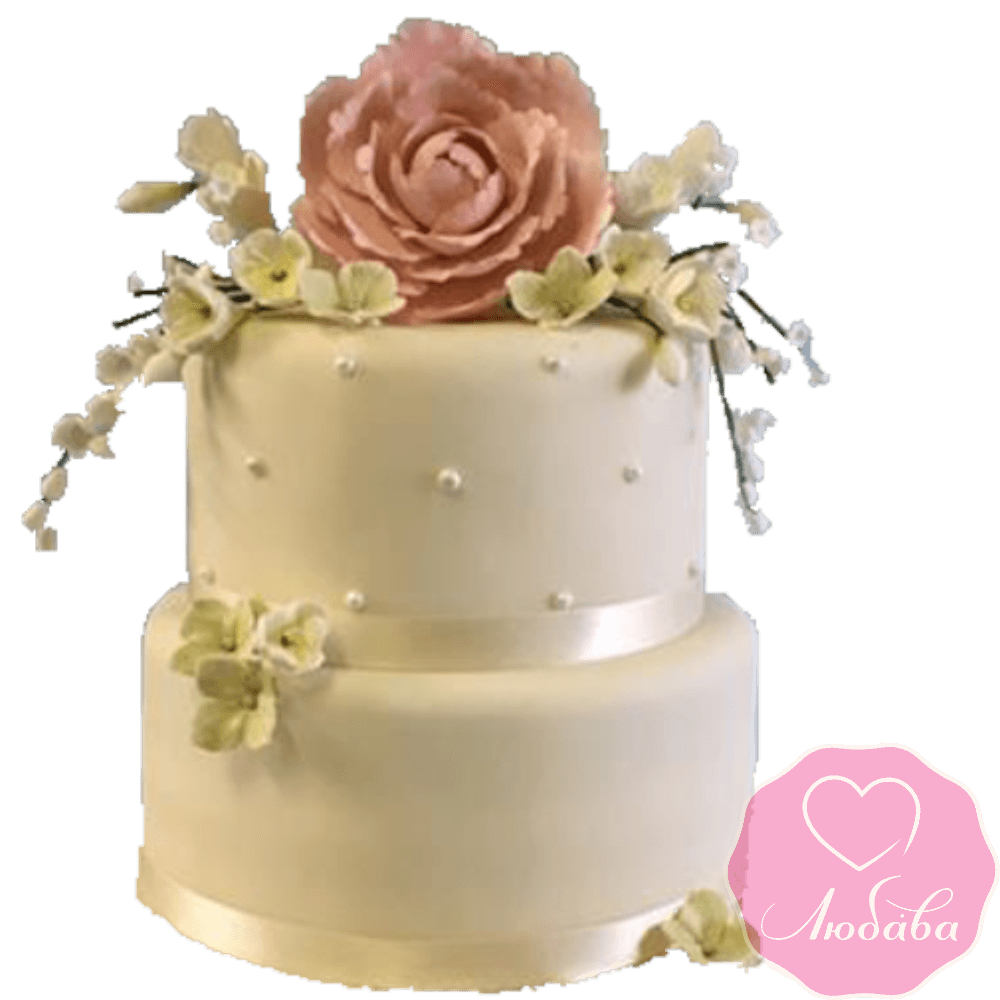 Торт свадебный бежевый с розой №2240