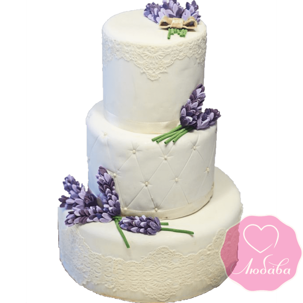 Торт свадебный с цветами лаванды №2244