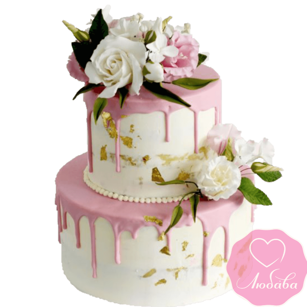 Торт свадебный с живыми цветами №2247