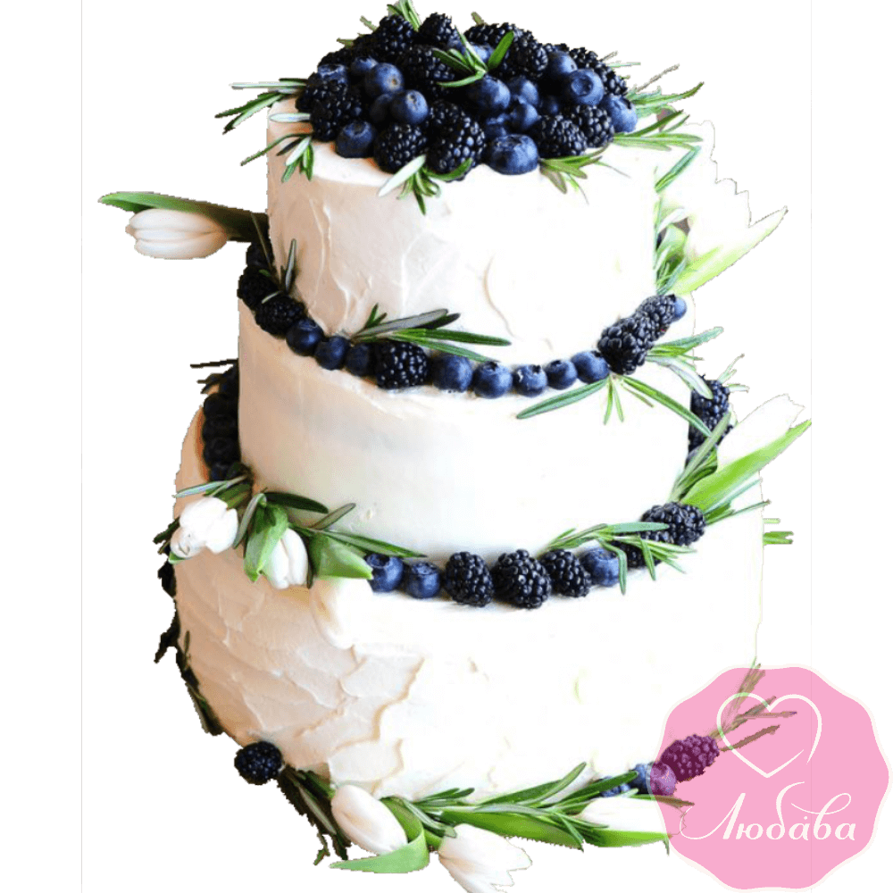 Торт свадебный с ягодами и тюльпанами №2260