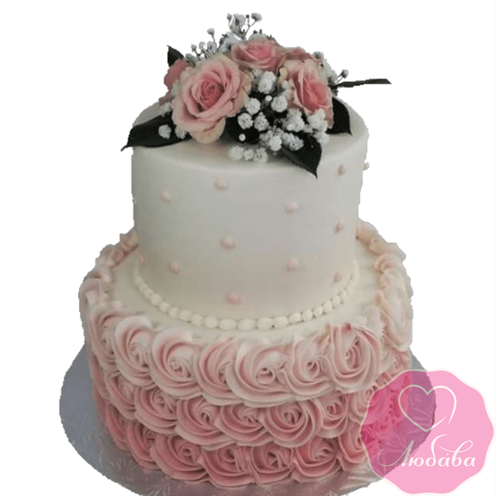Торт свадебный с розовыми розами №2312