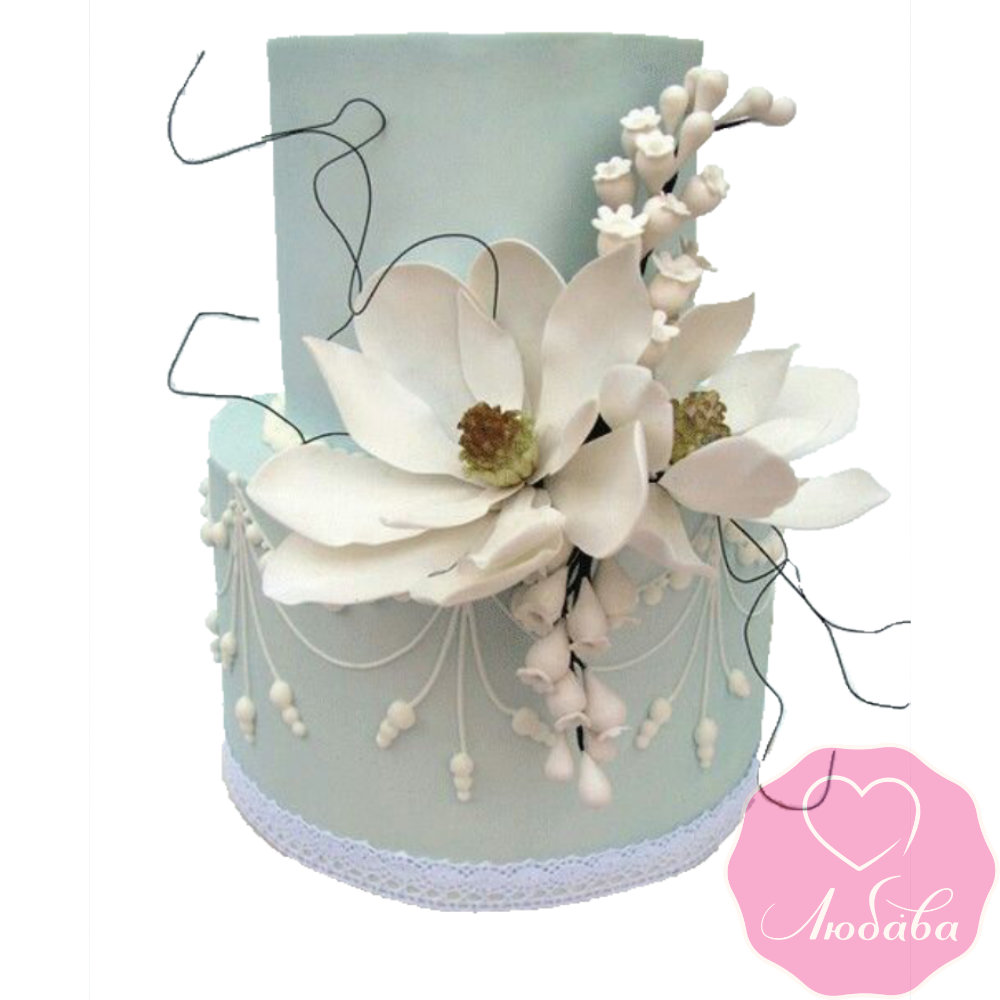 Торт свадебный серый с цветами №2425