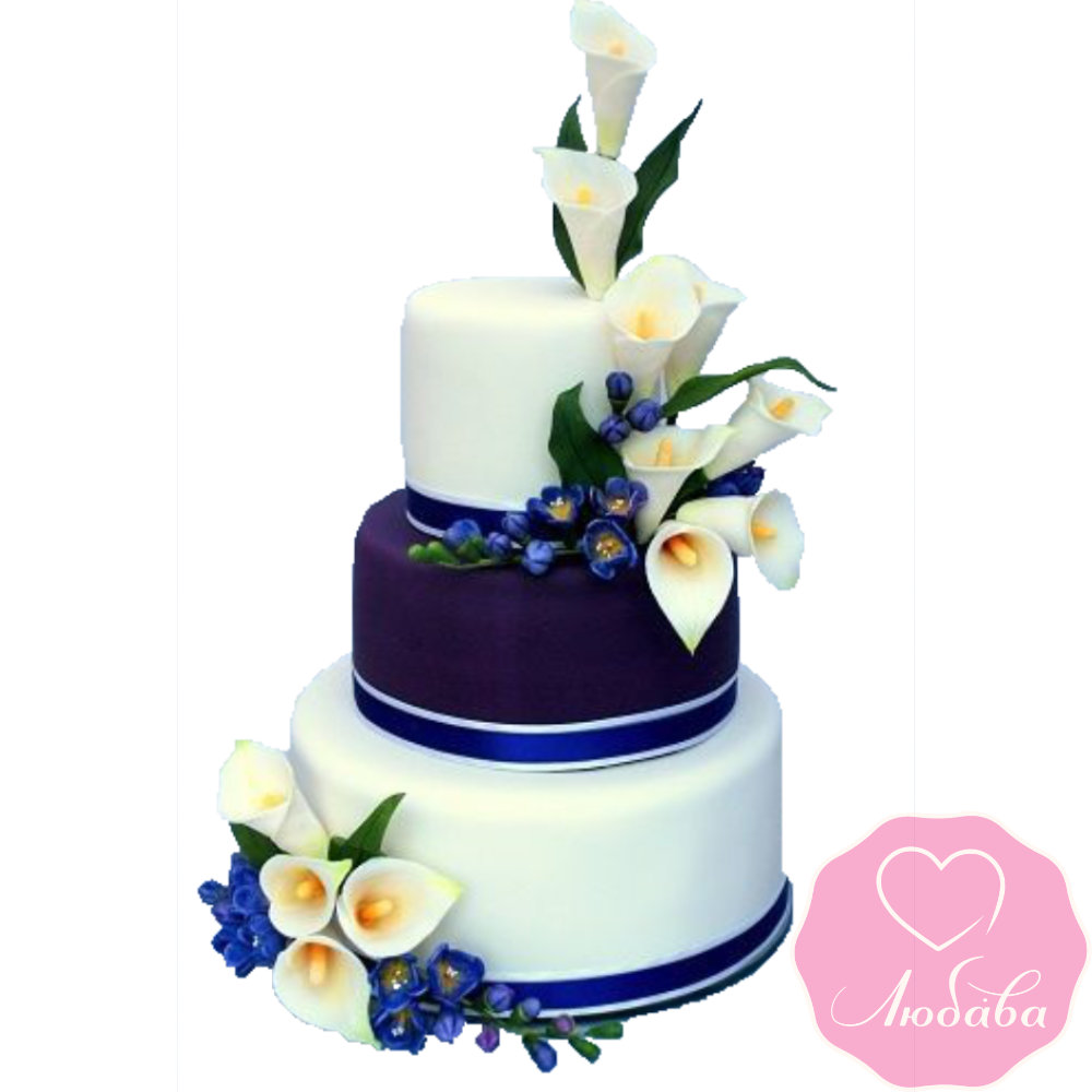 Торт свадебный синий с каллами №2568