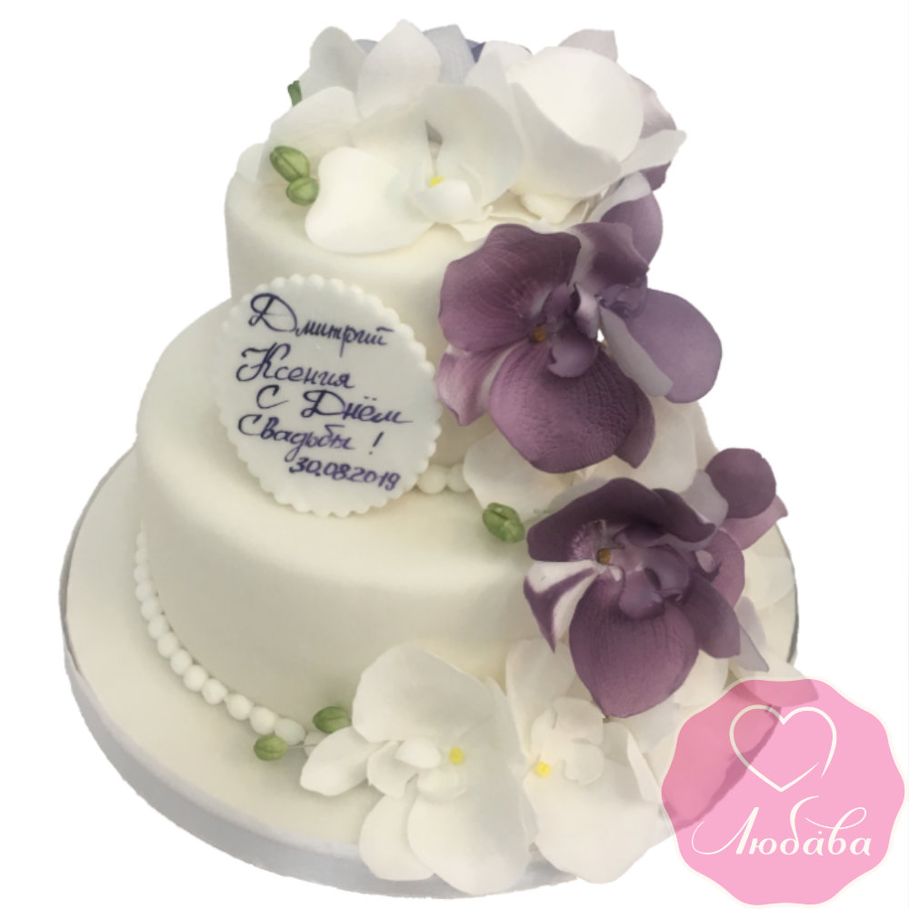 Торт свадебный двухъярусный с орхидеями №2618
