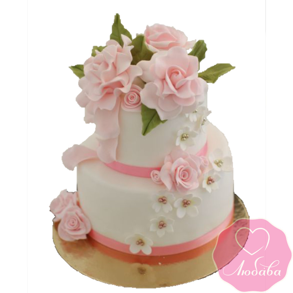 Торт свадебный с коралловыми розами №2620