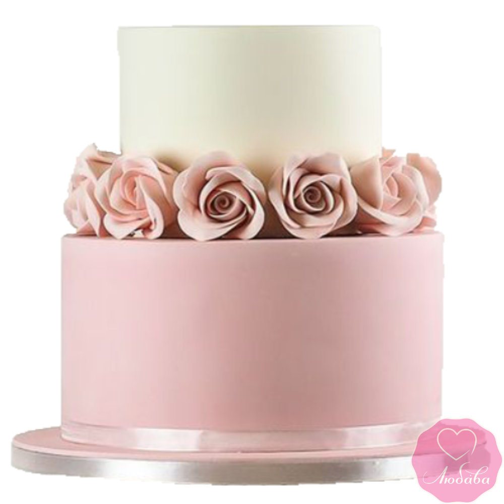 Торт свадебный бело-розовый №2658