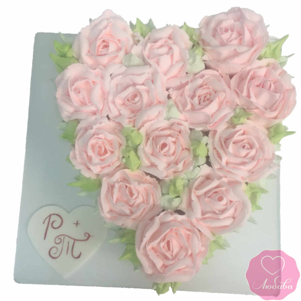 Торт свадебный сердце из роз №2683