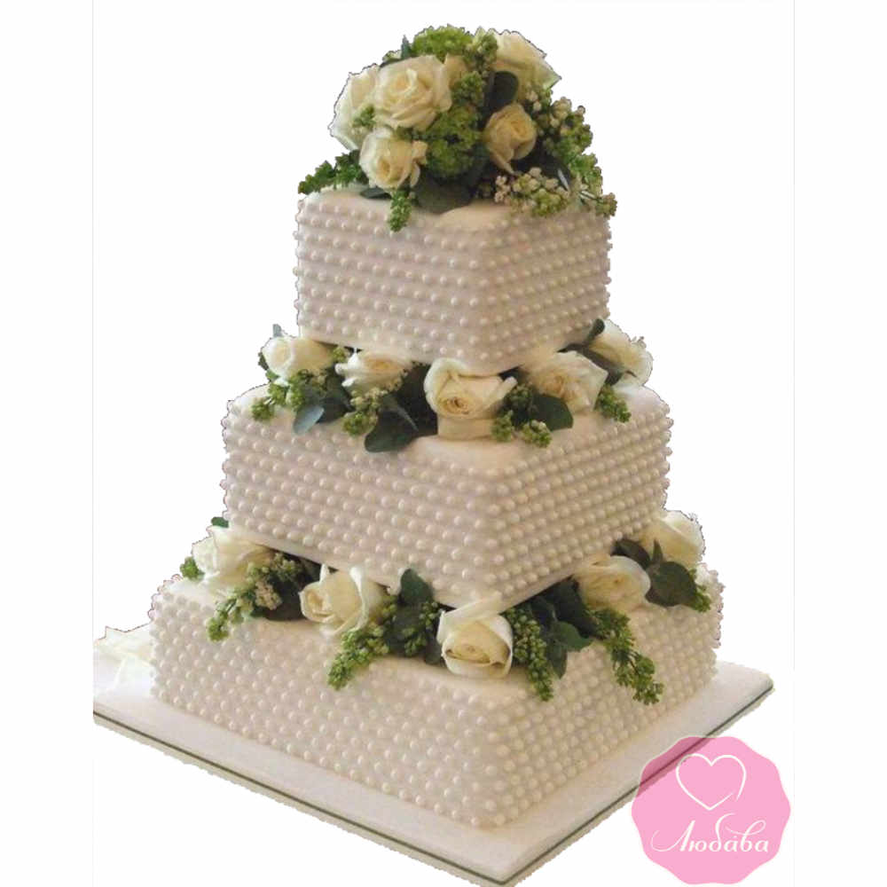 Торт свадебный трехъярусный с розами №2687
