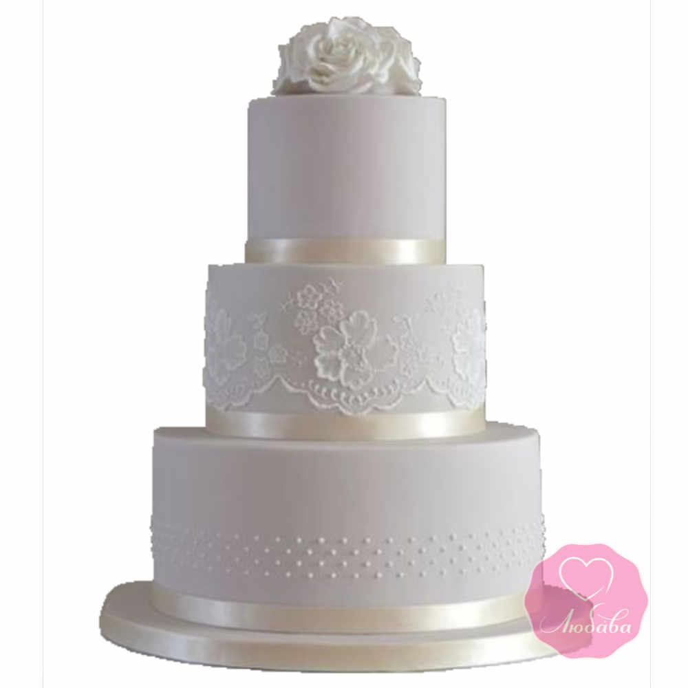 Торт свадебный белый с розой №2688