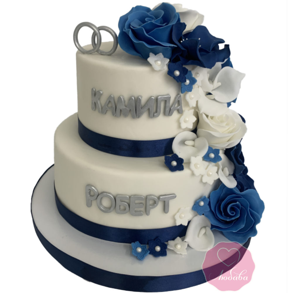 Торт свадебный двухъярусный с кольцами №3322